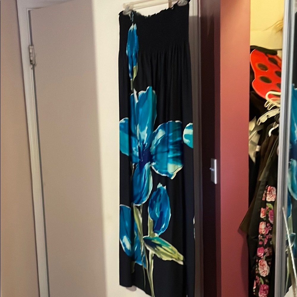 Black Maxi Dress with Blue Floral Print